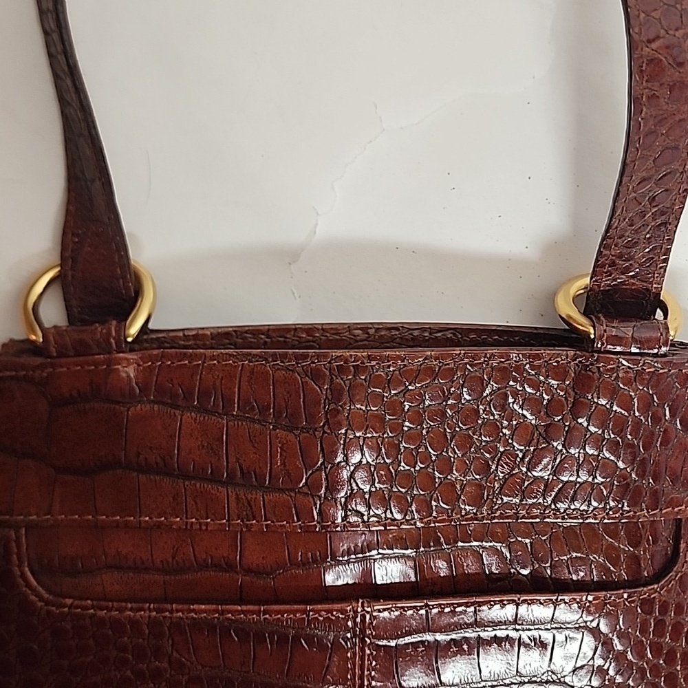 Elegant Brown Leather A Liz Claibourne Co Vintage Embossed Leather Crossbody Bag - Picture 12 of 13